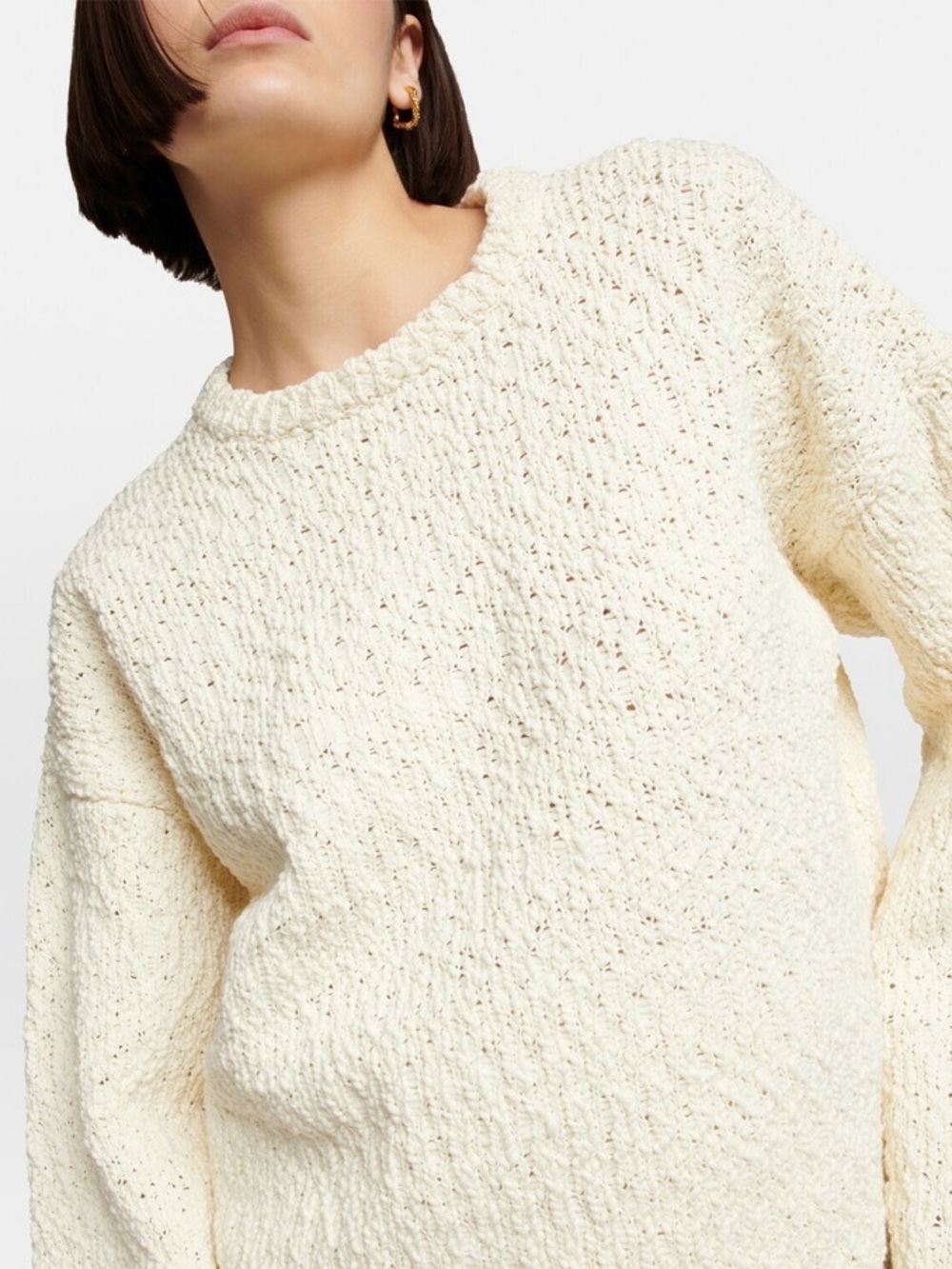 Toteme Cream Boucle Knit Cotton Crewneck Sweater - Picture 4 of 10